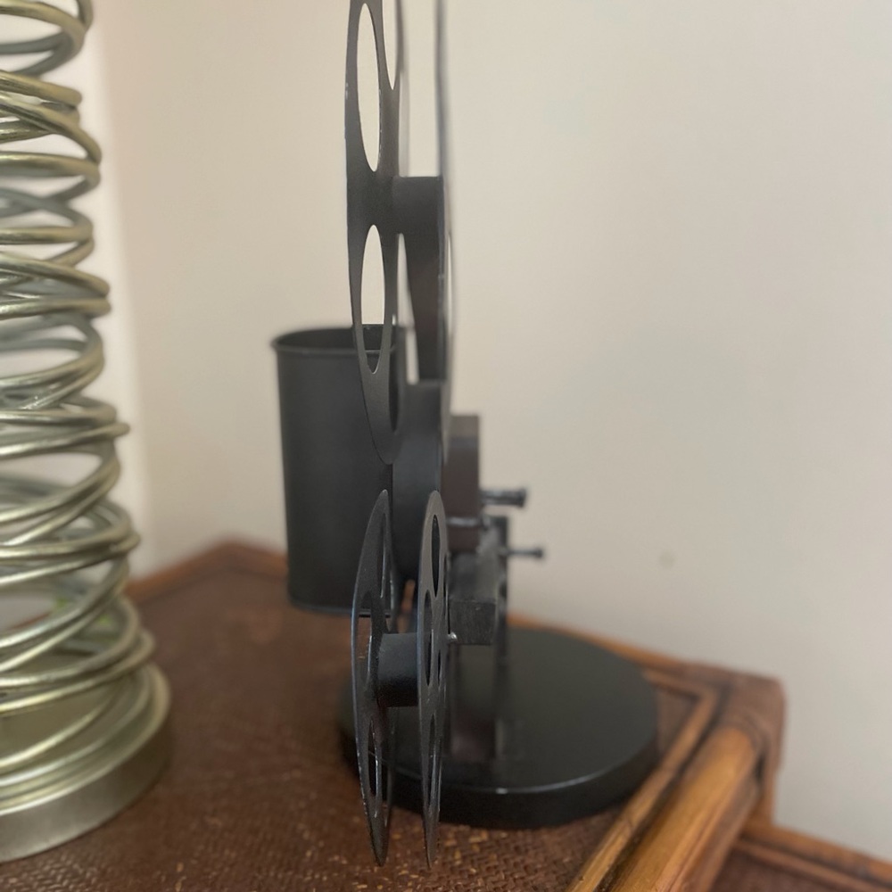 Vintage Movie Film Reel Style Desk Organizer Black Brown Metal - Picture 7 of 10
